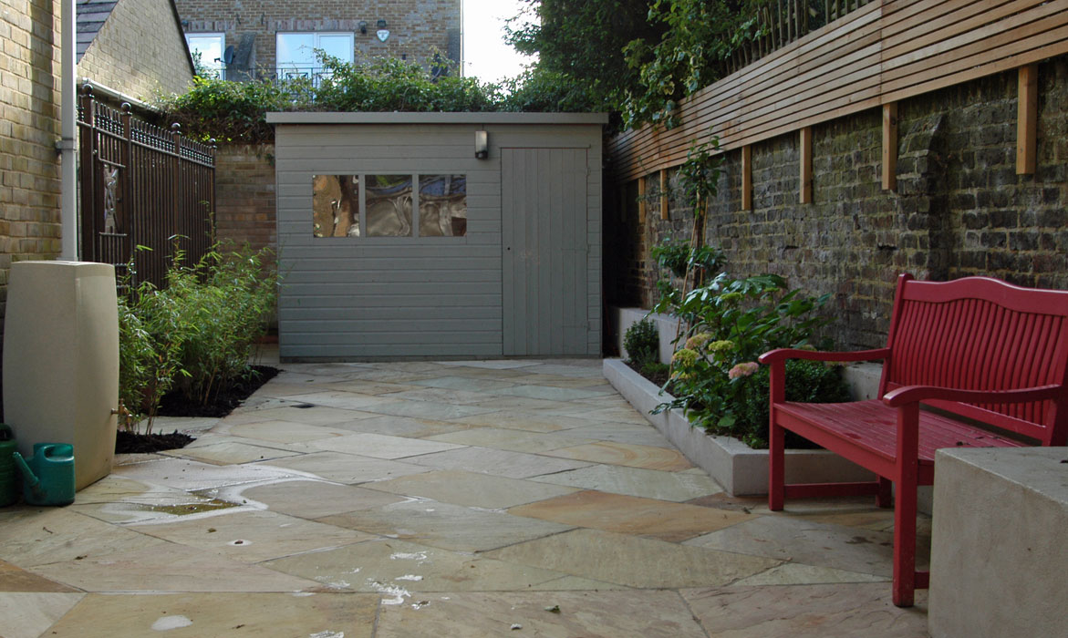 Side courtyard repaved on the diagonal